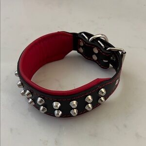 Bestia “Rocky” Studded Leather Black and Red Dog Collar